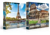 Quebra Cabeça Paris E Roma Eiffel Coliseu Europa 1000 Peças