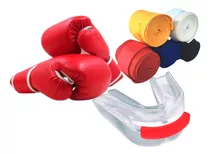 Set Guantes De Boxeo + Vendas + Protector Bucal