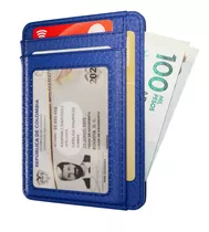 Billetera Tarjetero Portadocumentos Wallet Card Holder Bloqueo Rfid Cuero Pu Hombre Mujer Azul