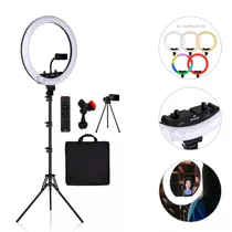 Lámpara Aro De Luz Led 18 Pulgadas + Maletín + Control Divitech® Para Foto Vídeo Estudio Y Maquillaje Con Luz Led Cálida Fría Rgb