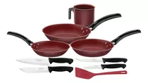 Set De Cocina 9 Pz Sartenes Aluminio Y Cuchillos Tramontina