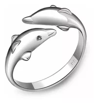 Anillo Delfines Bañado Plata 925 Ajustable / Todojoyas