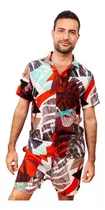 Conjunto Hawaiano Hombre Short Y Camisa Manga Corta
