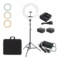 Ring Light 46cm Dimmer + Tripé 1,80m + Baterias E Carregador