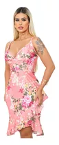 Vestido Feminino Floral Com Bojo Clássico Curto Regular Alça