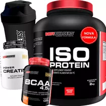 Kit Whey Protein Isolado 2kg + Creatina + Bcaa + Shaker Sabor Morango