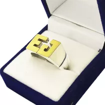 Anillo Sello  Plata 925 Y Oro Con Iniciales Macizo Grande