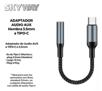 Adaptador Tipo C Para Conectar Auriculares Comun Jack 3.5mm Color Negro