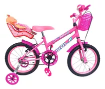 Bicicleta Infantil Aro 16 Feminina + Cadeirinha + Boneca