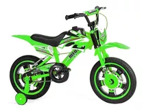 Bicicleta  Infantil Unitoys Moto Cross Aro 16 Freios V-brakes Cor Verde Com Rodas De Treinamento