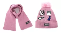 Gorro Nena Set De Invierno Con Bufanda Lana Tejido Colores 