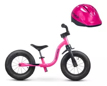 Bicicleta Balance Infantil Raiada E Capacete Rosa - Nathor