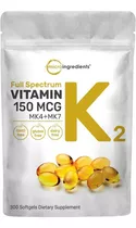 Vitamina K2 Mk4 + Mk7 Premium 300 Capsulas Eg K23 Sabor Nd