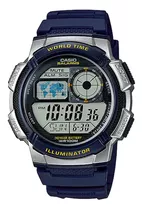 Reloj De Pulsera Casio Youth Series Ae-1000 De Cuerpo Color Plateado, Digital, Para Hombre, Fondo Negro, Con Correa De Resina Color Azul, Dial Negro, Subesferas Color Gris, Minutero/segundero Negro, B