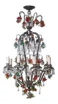 Lustre Clássico Francês Flores Folhas Gotas Murano Italiano