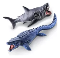 2un Brinquedos Tubarão E Mosassauro Realista Vinil 26cm 30cm