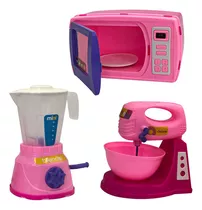 Kit Infantil Cozinha C Liquidificador,batedeira E Microondas