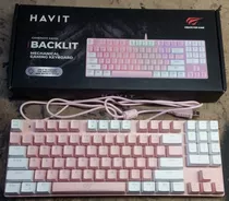 Teclado Gamer Mecânico Havit Kb512l Rgb Blue Switch Rosa