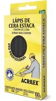 Gizes De Cera Acrilex Lápis De Cera Estaca X 12 U- Preto