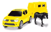 Automóvel Miniatura Mitsubishi L200 Com Trailer E Cavalo