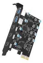 Placa De Expansão Pcie Para 5 Portas (3x Usb C, 2x Usb 3.0-a