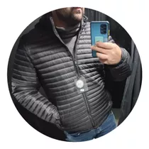 Campera Hombre Puffer Canelon Inflable Forrada Negra