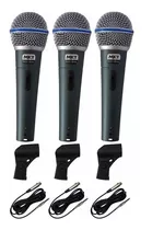Kit 3 Microfones Profissional Mxt Btm58 Com Cabos  Cachimbos