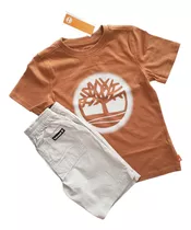 Conjunto Para Niño Timberland Remera Bermuda Beige 5 Años 