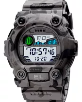 Reloj Militar Hombre Burk 1633 Cronometro Alarma Luz Digital Color De La Malla Gris Militar