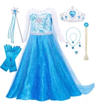 Vestido De Princesa Elsa Frozen Con Accesorios Para Niña