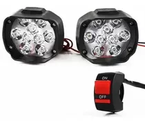 2 Faros Auxiliar Moto Cuatri Auto 9 Led + Ficha Switch 12v B