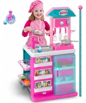 Cozinha Gourmet De Brinquedo Infantil Rosa Com Pia Sai Agua