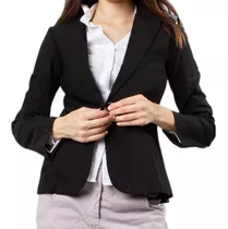 Blazer Saco Mujer Largo Elastizado Entallado Vestir Negro 