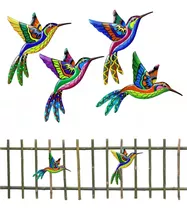 4pcs Colibrí Metálico Decoración Pared Escultura Jardín 22cm