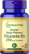 Vitamina D3  Puritan's Pride 100 Softgels 250 Mcg (10000iu)
