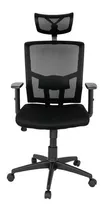 Silla De Oficina Estambul Presidencial Con Cabecero Muebles Ya 2d Mecanismo Basculante Y Fijo Brazo Graduable Apoyo Lumbar 2d Base Espalda En Malla Asiento Densidad 36 Tapizado En Paño Negro