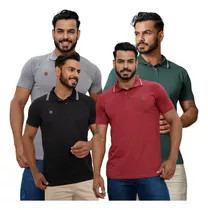 Kit 4 Camiseta Gola Masculina Algodão Polo Slim Atacado