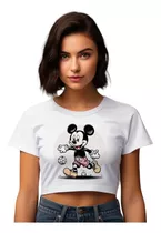 Camiseta Cropped Bco Mickey Mouse Bola Futebol Feliz