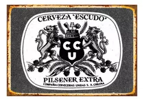 1 Cartel Metalico Retro Cerveza Escudo Logo Antiguo 40x28 Cm