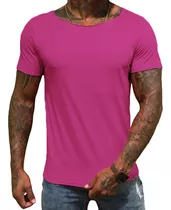 Camiseta Gola Canoa Aberta Cor Rosa Violeta Masculina Slim