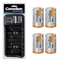 Cargador +4 Pilas Camelion C Recargable De 2500mah, Nuevo