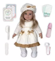 Boneca Bebê Reborn Princesa Larinha Loira Roupa Creme 53cm