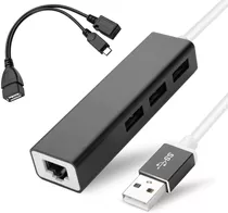 Hub Usb 3 Puertos Y Adaptador Ethernet + Cable Usb Hembra