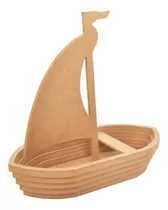 Barco Barquinho De Madeira Resistente Decorativo Brinquedo
