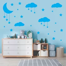 Adesivo Quarto Infantil Nuvem/estrela Azul/branco + Brinde