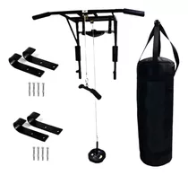 Kit Maquina Gimnasio Barra Ejercicio  Polea + Saco Boxeo