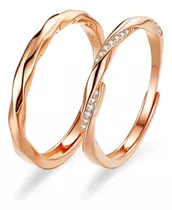 Anillos Plata S925 En Oro Rosa Ajustables Pareja Compromiso