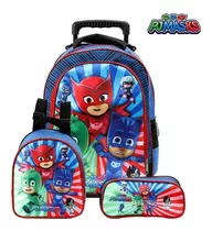 Kit Mochila Escolar Infantil Pj Masks De Rodinhas Azul