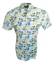 Camisa Hawaiana Cuello Mao Slim Fit Hombre Manga Corta 