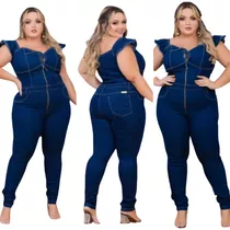 Macaço Ciganinha Jeans Feminino Plus Size Look Poderoso Ref